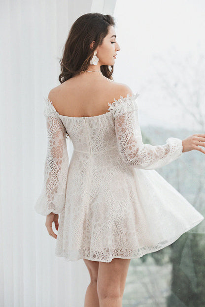 A Line Off The Shoulder Lace Long Sleeves Homecoming Dresses