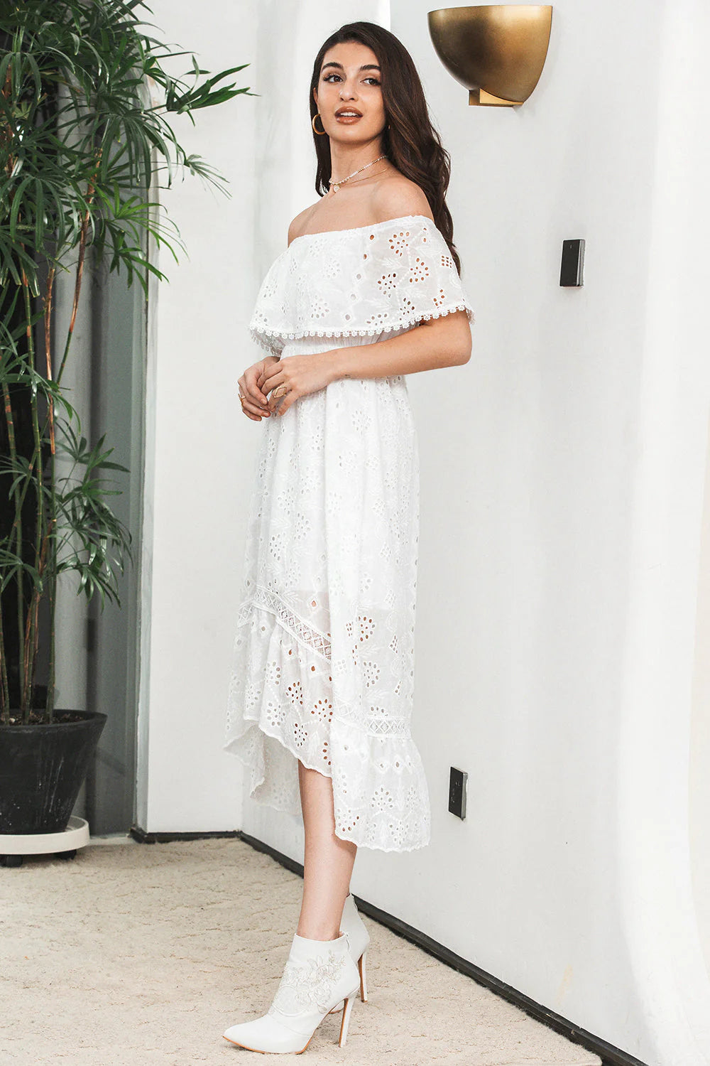 A line Off The Shoulder High Low Hollow Boho Asymmetrical Homecoming Dresses