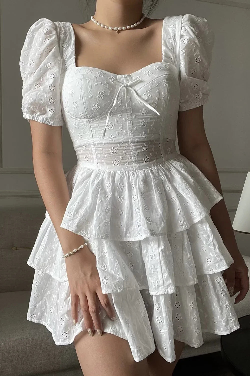 A-Line White Square Neck Short/Nini Homecoming Dresses