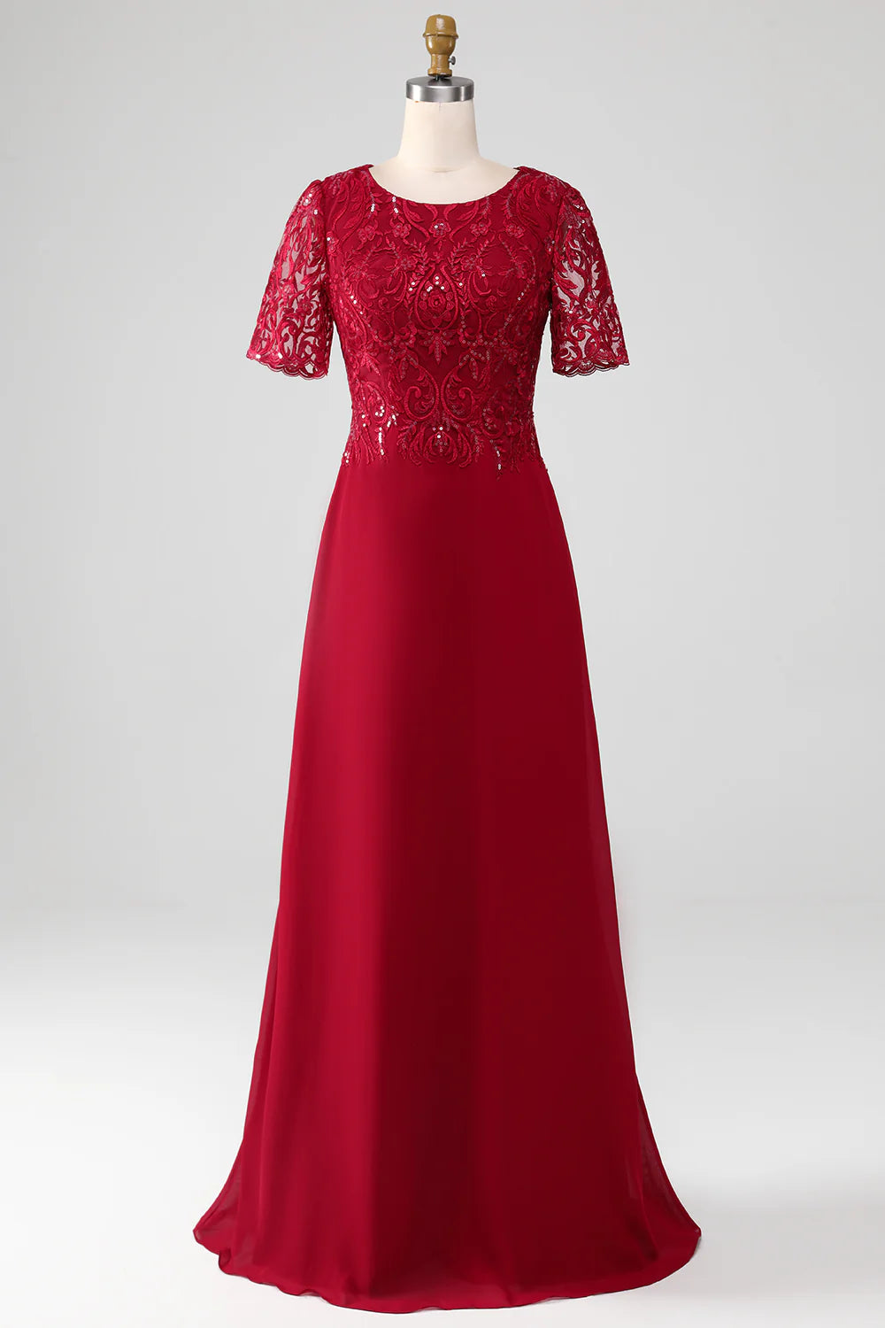 A Line Scoop Neck Sequin Mother of Bride Dress With Appliques