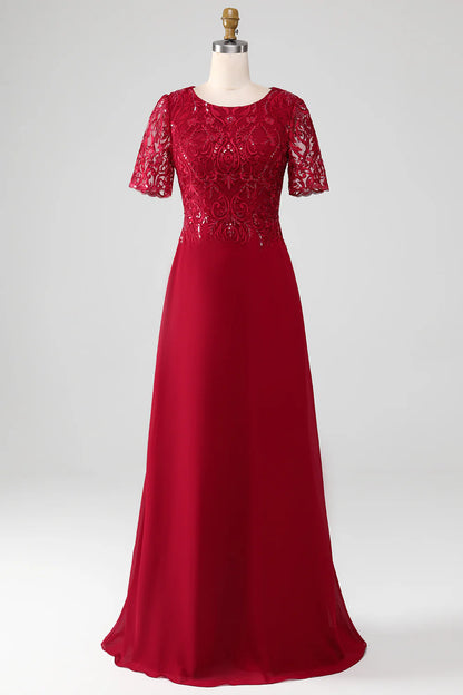 A Line Scoop Neck Sequin Mother of Bride Dress With Appliques