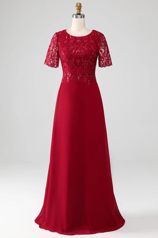 A Line Scoop Neck Sequin Mother of Bride Dress With Appliques