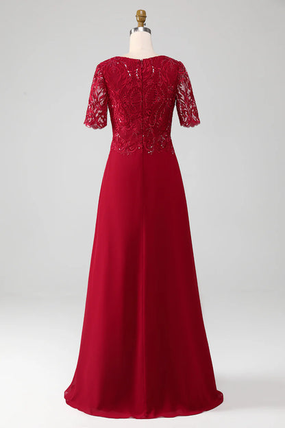 A Line Scoop Neck Sequin Mother of Bride Dress With Appliques