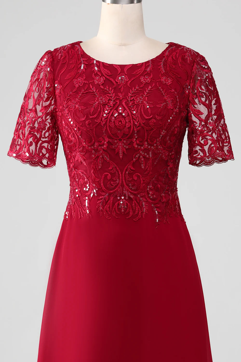 A Line Scoop Neck Sequin Mother of Bride Dress With Appliques
