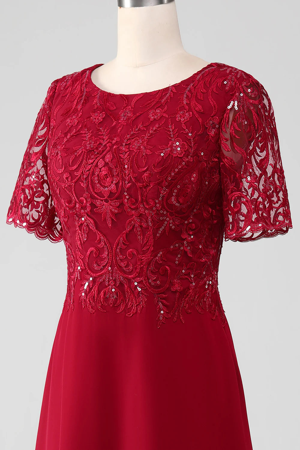 A Line Scoop Neck Sequin Mother of Bride Dress With Appliques