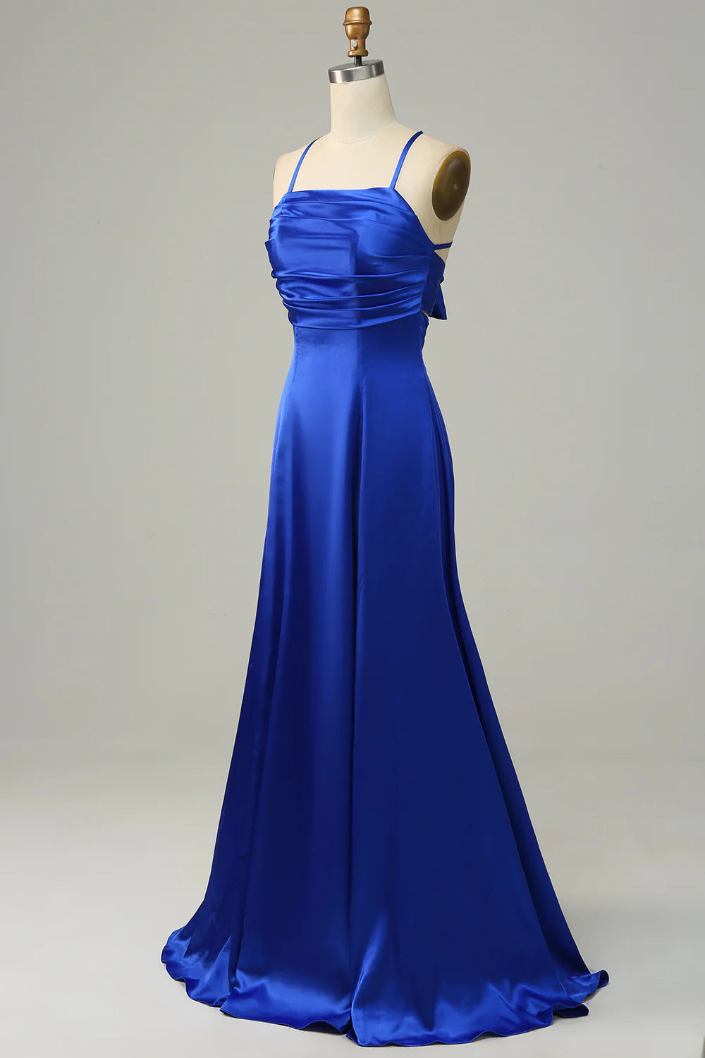 A Line Royal Blue Halter Long Bridesmaid Dress