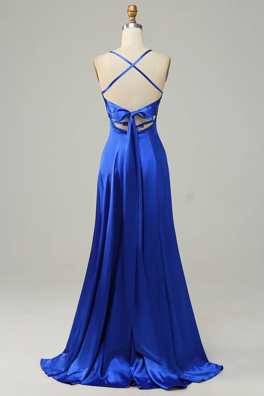 A Line Royal Blue Halter Long Bridesmaid Dress