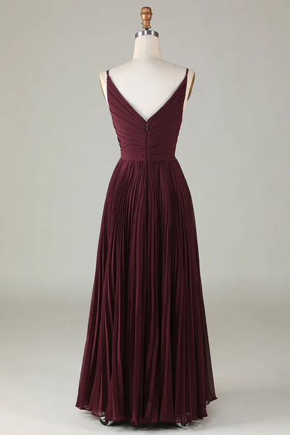 A-line Sleeveless Cabernet Sauvignon Bridesmaid Dress Floor Length