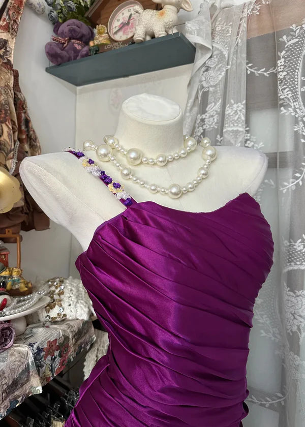 Chic One Shoulder Pleated Satin Long Formal Prom Dress Elegant Evening Party Gowns Sleeveless Wedding Guest Dress No With Neck accessories