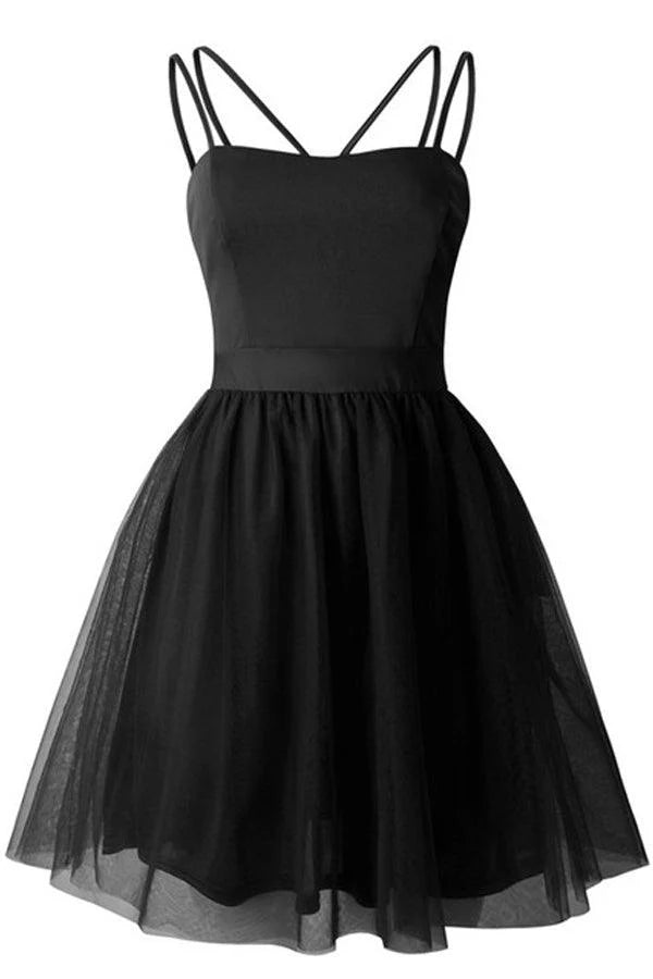 A-Line/Princess Tulle Spaghetti Straps Sleeveless Short/Mini Homecoming Dresses