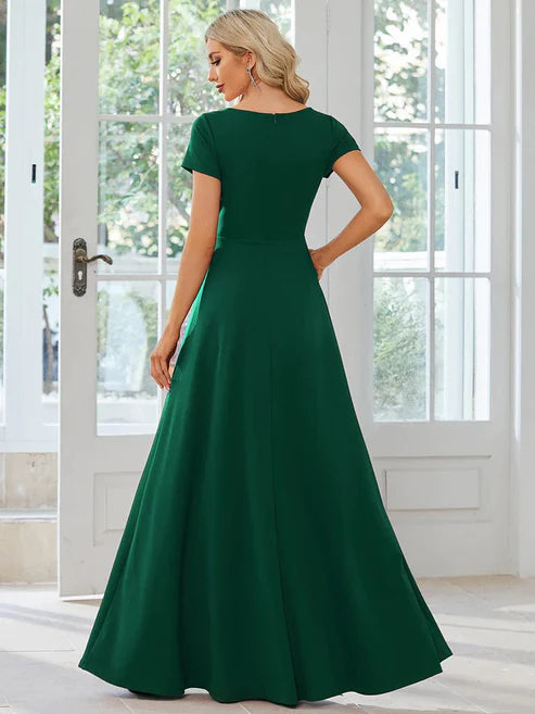 Simple Pleated Empire Waist A-Line V-neck Floor Length Bridesmaid Dress/Prom Dresses Party Dresses Wedding Guest Dresses