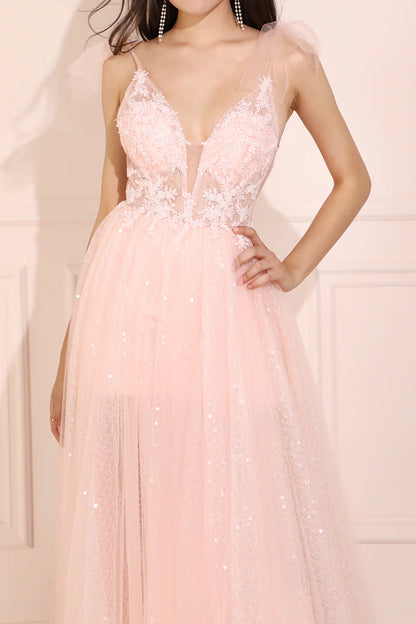 Sleek Glitter Sparking Spaghetti Straps Tulle Prom Dress