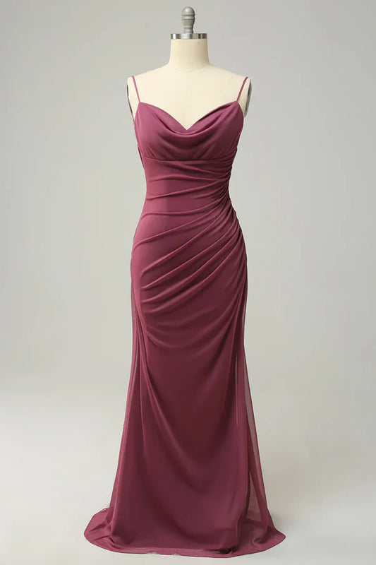 Tight thin shoulder strap desert rose oversized backless bridesmaid dress Floor Length