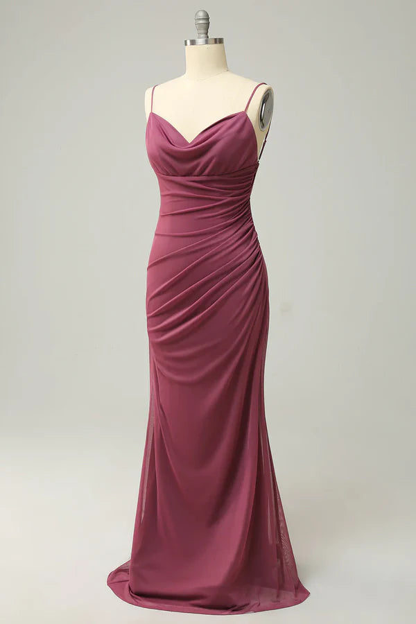 Tight thin shoulder strap desert rose oversized backless bridesmaid dress Floor Length