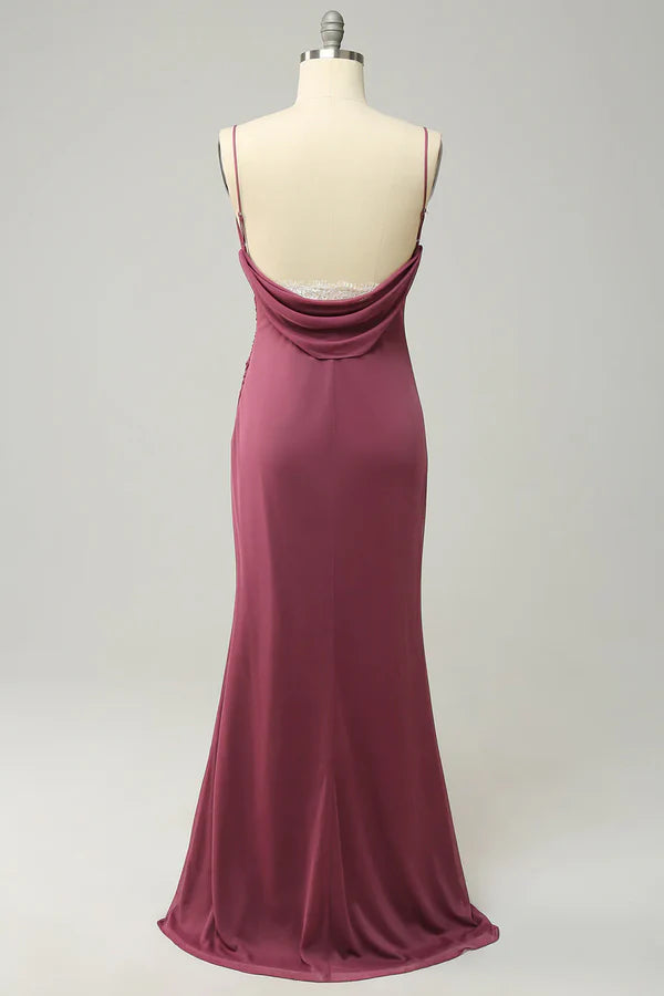 Tight thin shoulder strap desert rose oversized backless bridesmaid dress Floor Length