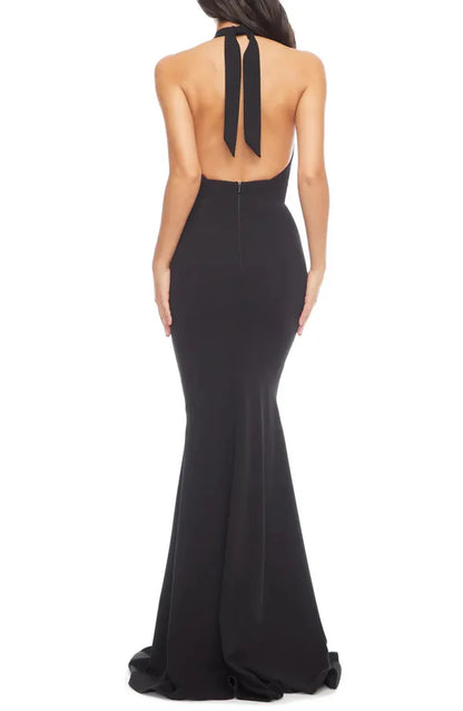 Noble V-neck off shoulder mermaid hem off back and floor length evening dress Solid Color