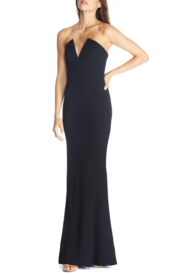 Noble strapless off shoulder and floor length strapless off back evening dress Black