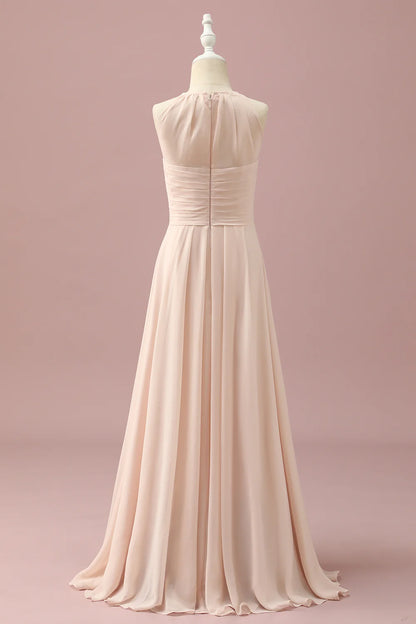 A-Line Halter Neck Criss Cross Chiffon Long Bridesmaid Dress