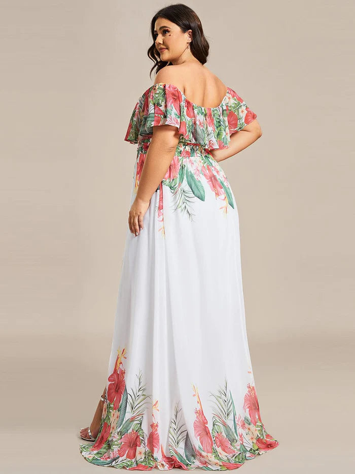 Stunning Plus Size Off the Shoulder Chiffon Evening Dress