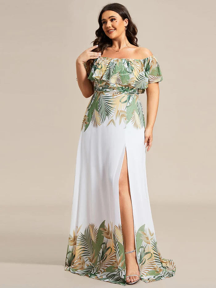 Stunning Plus Size Off the Shoulder Chiffon Evening Dress