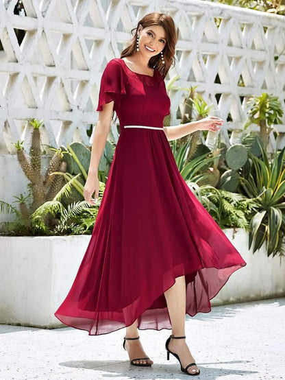 Custom Size Casual Boat Neck A-Line Midi Dress with Irregular Hem