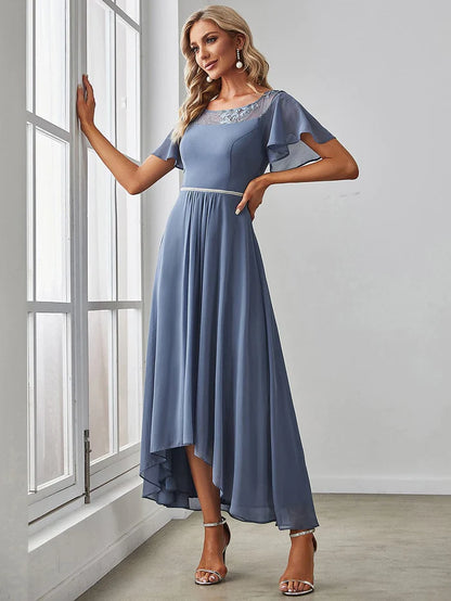 Custom Size Casual Boat Neck A-Line Midi Dress with Irregular Hem