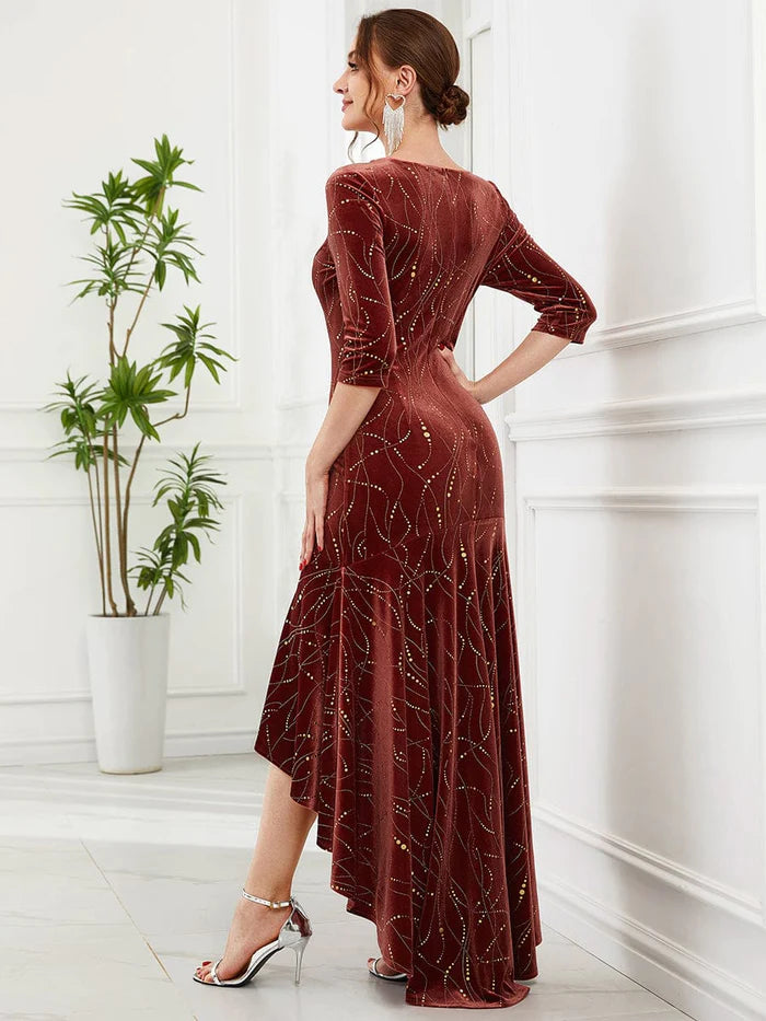 Women's Stylish Bodycon High-Low Velvet Party Dress