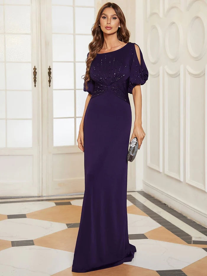 Trendy Round Neck Floor Length Evening Dress for Women