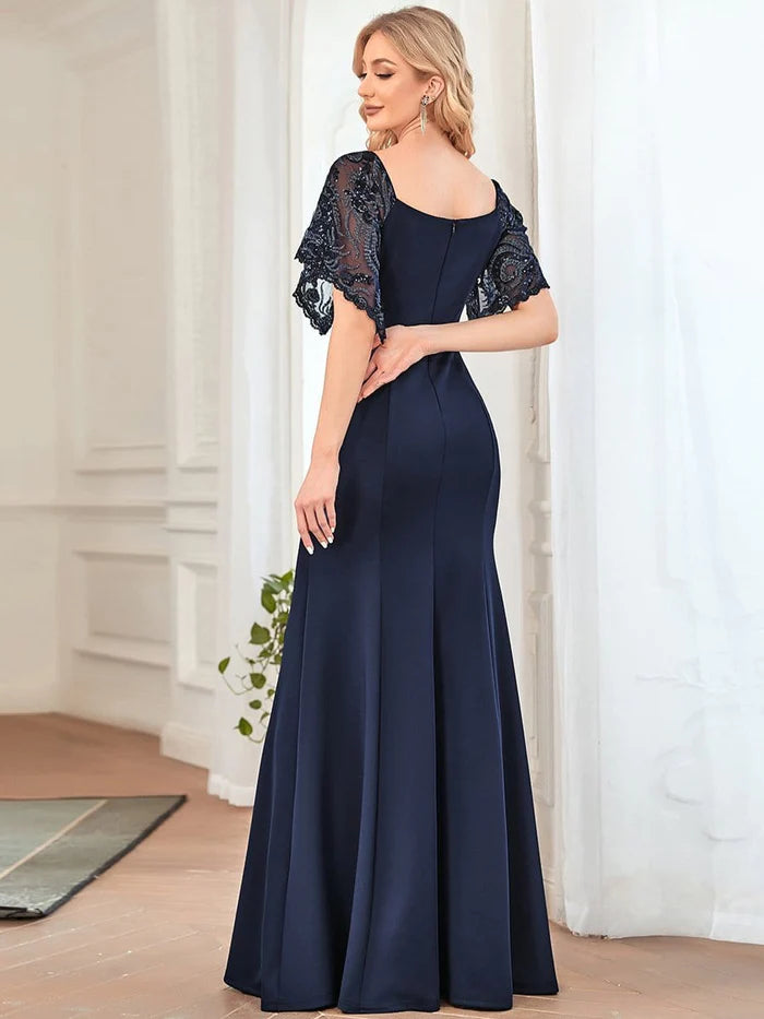 Sexy Maxi V Neck Bodycon Party Dress with Flare Sleeves