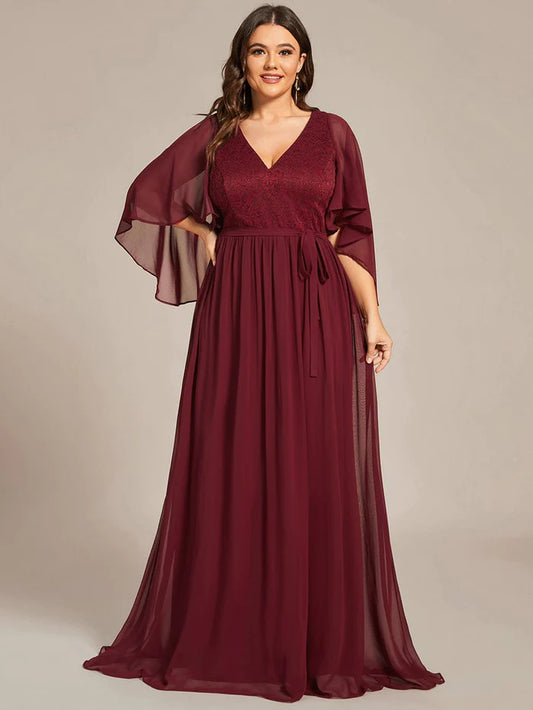 Custom Size Custom Size Elegant Deep V Neck Chiffon Maxi Evening Dress