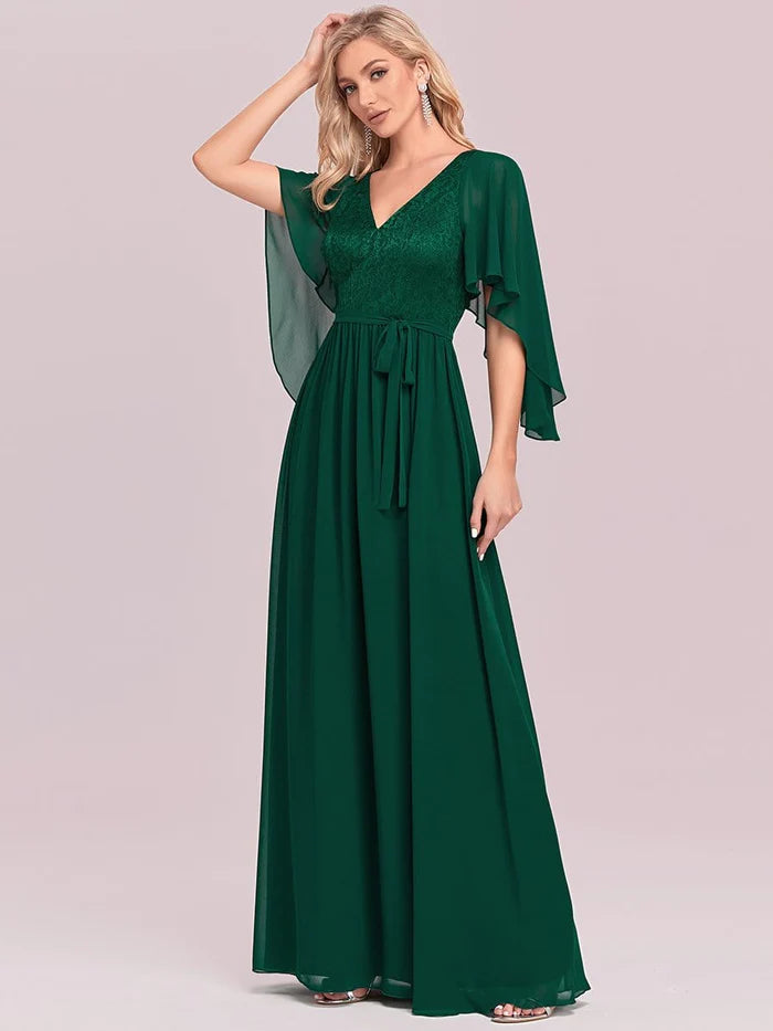 Custom Size Custom Size Elegant Deep V Neck Chiffon Maxi Evening Dress