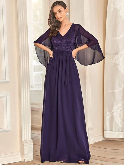 Custom Size Custom Size Elegant Deep V Neck Chiffon Maxi Evening Dress