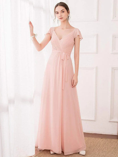 Women's Elegant A-Line Ruffles Sleeve Chiffon Bridesmaid Dress