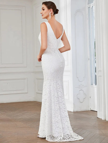 Sexy V Back Fitted Lace Mermaid Evening Dress