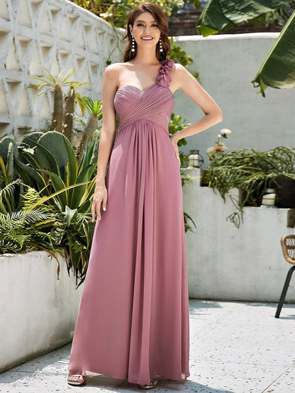 Chiffon One Shoulder Long Bridesmaid Dresses