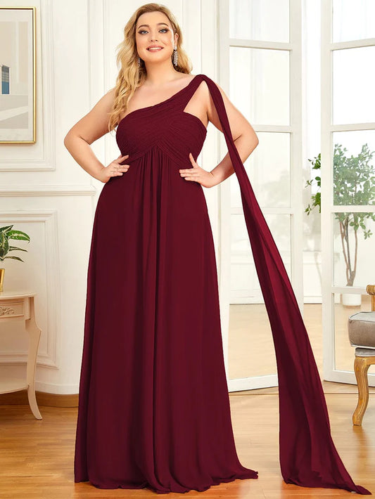 Plus Size Chiffon One Shoulder Maxi Evening Dresses