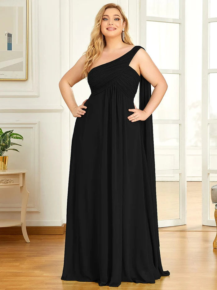 Plus Size Chiffon One Shoulder Maxi Evening Dresses