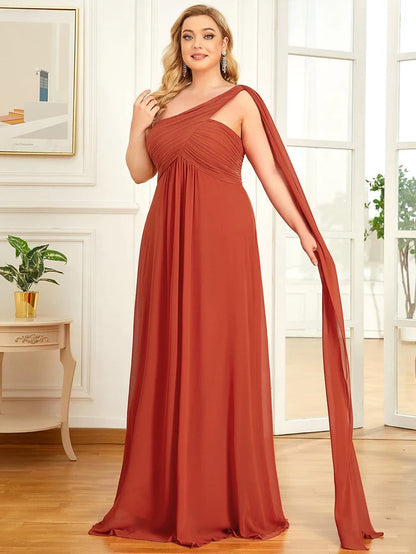 Plus Size Chiffon One Shoulder Maxi Evening Dresses