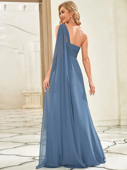 Fashion Long Chiffon One Shoulder Evening Dresses