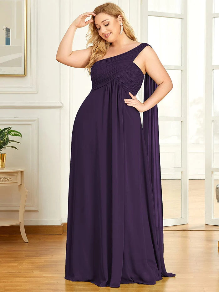 Plus Size Chiffon One Shoulder Maxi Evening Dresses