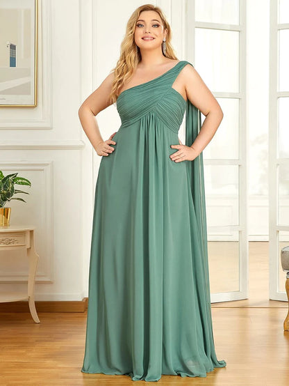 Plus Size Chiffon One Shoulder Maxi Evening Dresses