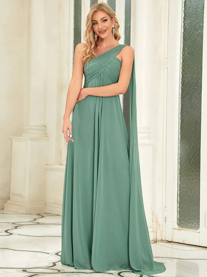 Fashion Long Chiffon One Shoulder Evening Dresses