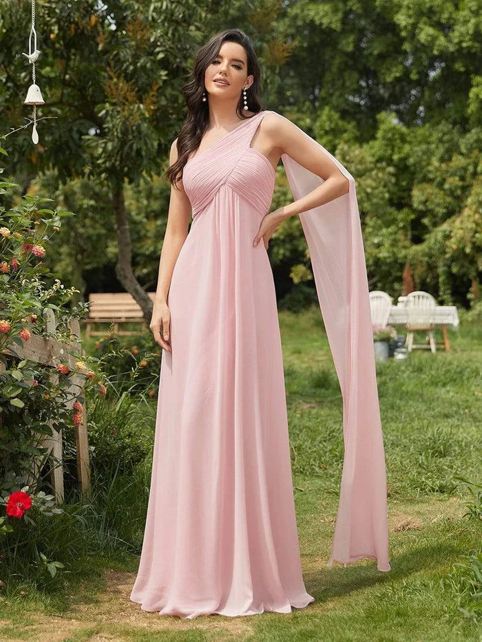 Maxi Long Chiffon One Shoulder Evening Dress for Women