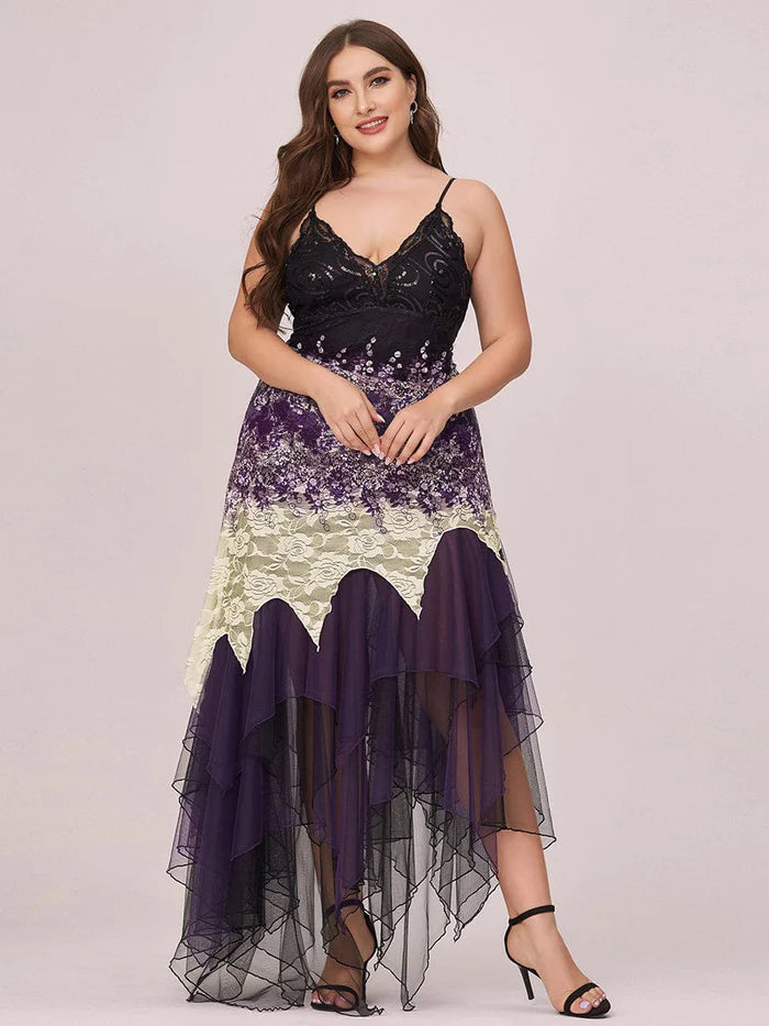 Sexy V Neck Irregular Hem Plus Size Prom Dresses