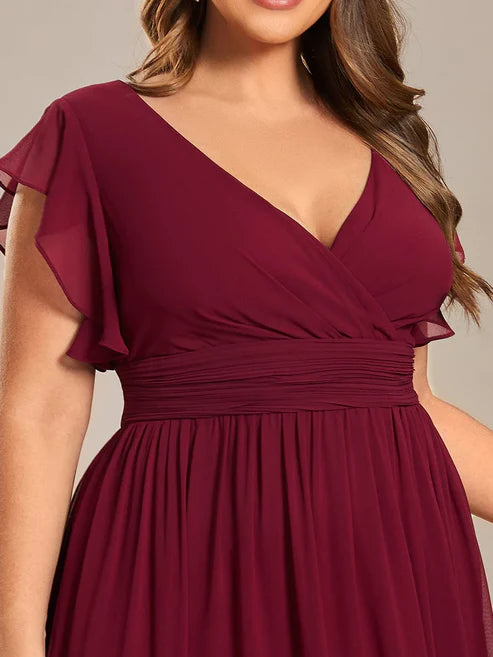 Party Dresses Wedding Guest Dresses Plus Size Chiffon Pleated A-Line Back Cutout Bridesmaid Dress/Prom Dresses