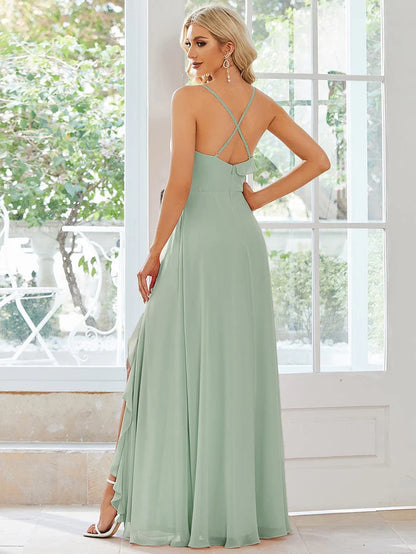 Custom Size Front Slit Sweetheart Crossed Back Tie Chiffon Bridesmaid Dress