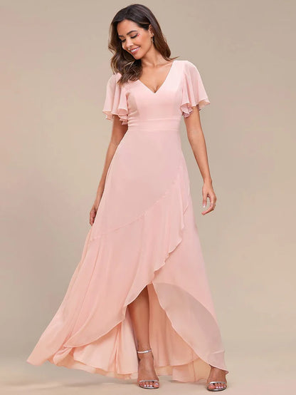 Charming Chiffon Bridesmaid Dress with Lotus Leaf Hemline