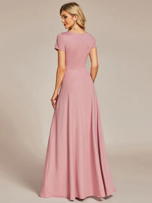 Simple Pleated Empire Waist A-Line V-neck Floor Length Bridesmaid Dress/Prom Dresses Party Dresses Wedding Guest Dresses