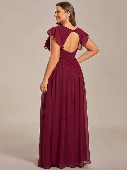 Party Dresses Wedding Guest Dresses Plus Size Chiffon Pleated A-Line Back Cutout Bridesmaid Dress/Prom Dresses