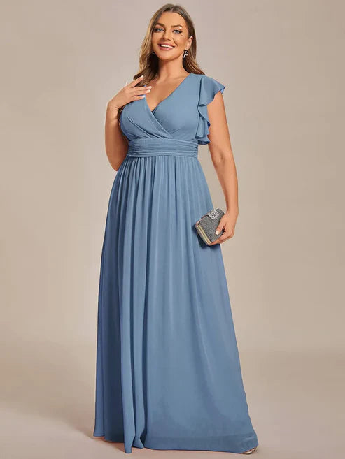 Party Dresses Wedding Guest Dresses Plus Size Chiffon Pleated A-Line Back Cutout Bridesmaid Dress/Prom Dresses